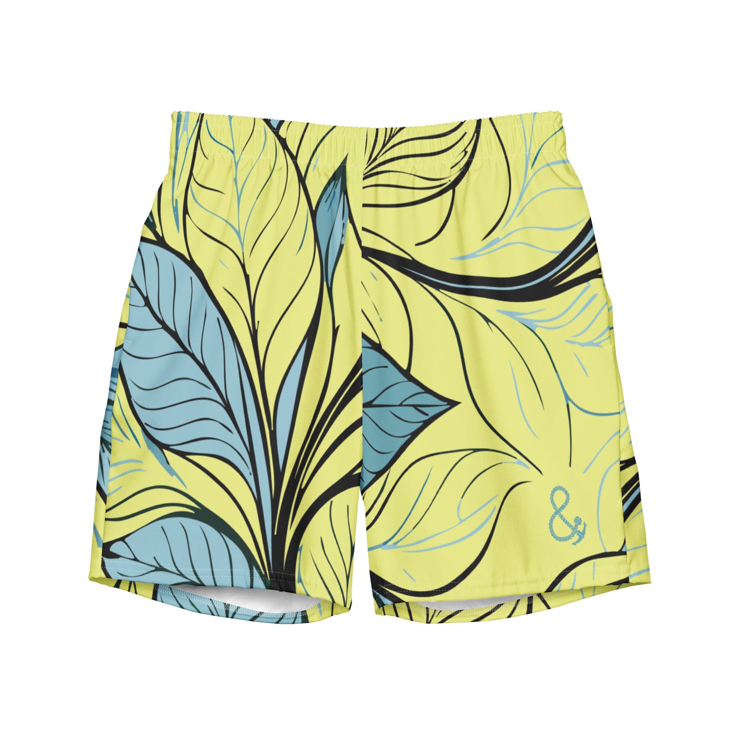 Exotic Leaves Pattern Recycled Fabric Swim Shorts