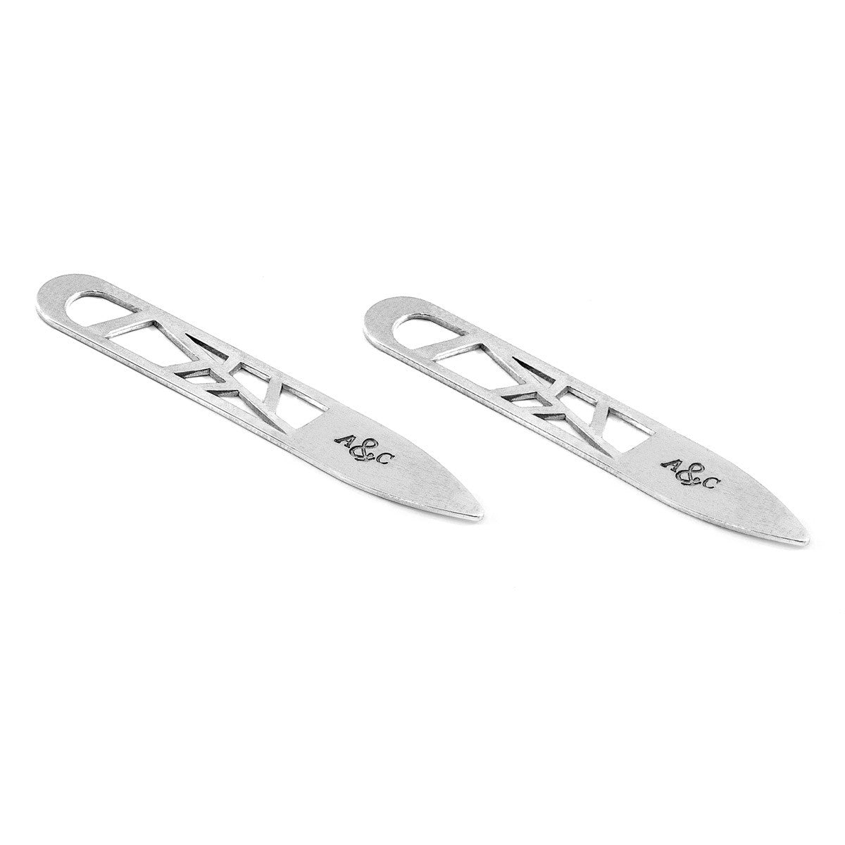 Anchor & Crew Arugam Stencil Silver Collar Stay Pair