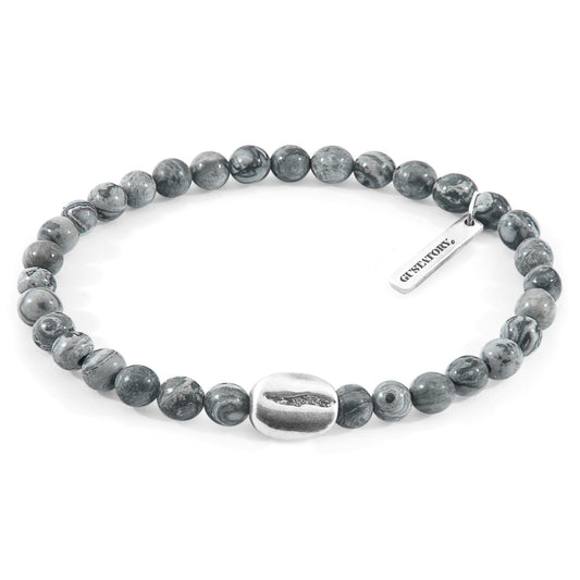 Anchor & Crew Grey Jasper GUSTATORY Coffee Bean Silver and Stone Bracelet