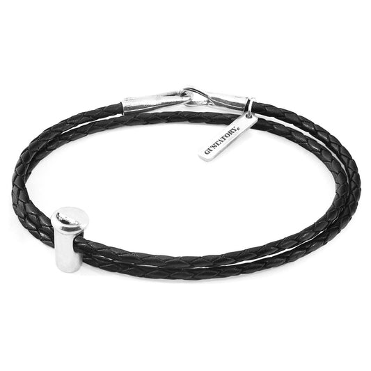 Anchor & Crew Midnight Black GUSTATORY Coffee Takeout Cup Silver and Braided Leather Bracelet