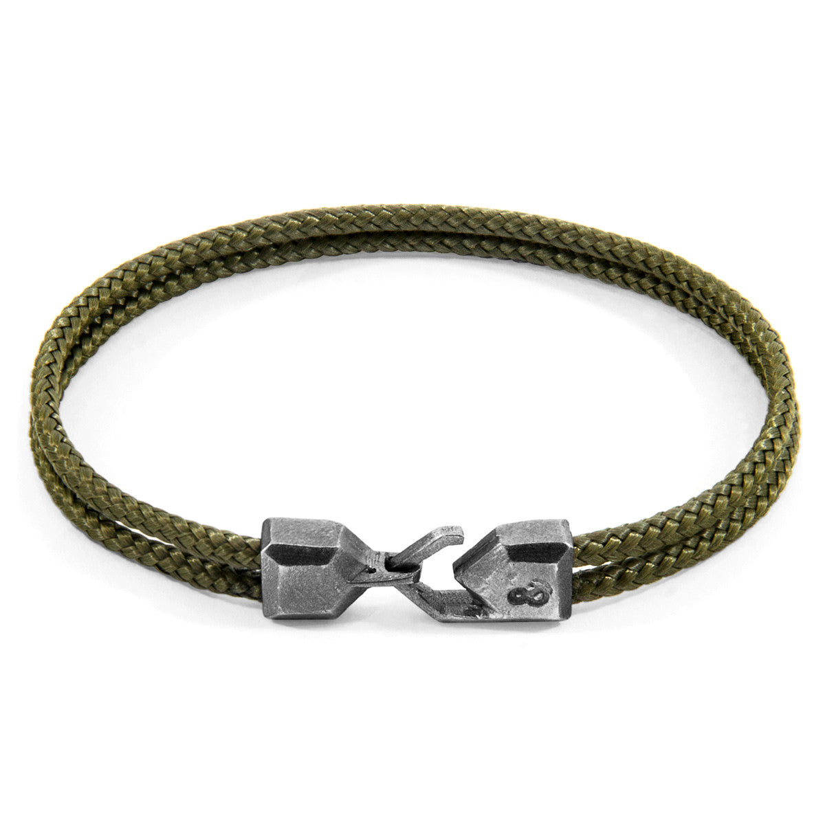 Anchor & Crew Khaki Green Cromer Silver and Rope Bracelet