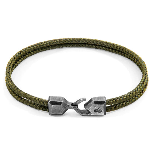 Anchor & Crew Khaki Green Cromer Silver and Rope Bracelet