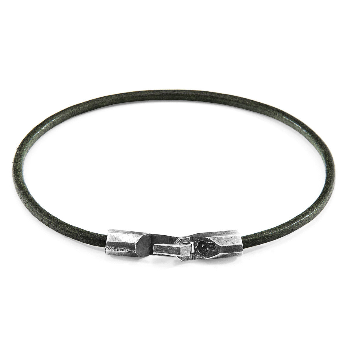 Anchor & Crew Racing Green Talbot Silver and Round Leather Bracelet