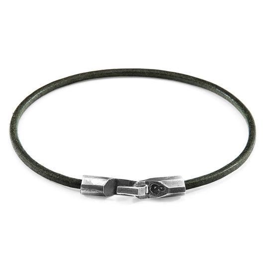 Anchor & Crew Racing Green Talbot Silver and Round Leather Bracelet