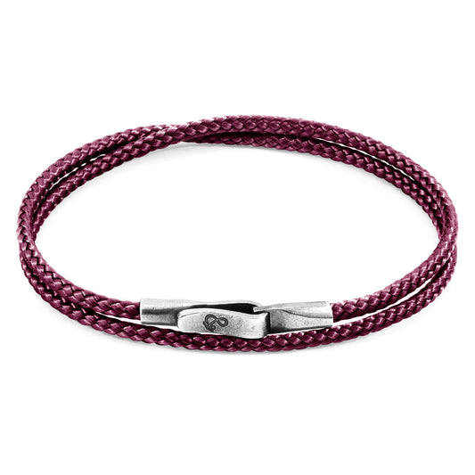 Anchor & Crew Aubergine Purple Liverpool Silver and Rope Bracelet