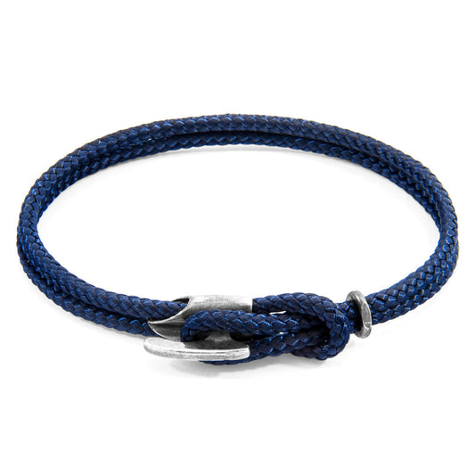 Anchor & Crew Navy Blue Padstow Silver and Rope Bracelet