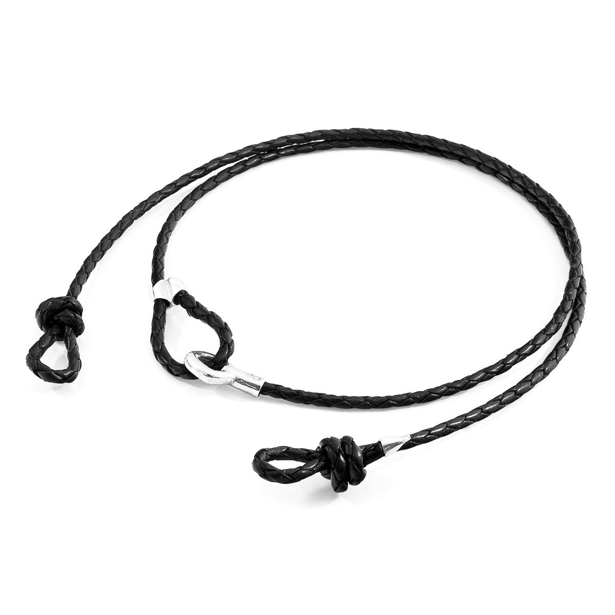 Anchor & Crew Coal Black Blake Silver and Braided Leather Eyewear Strap