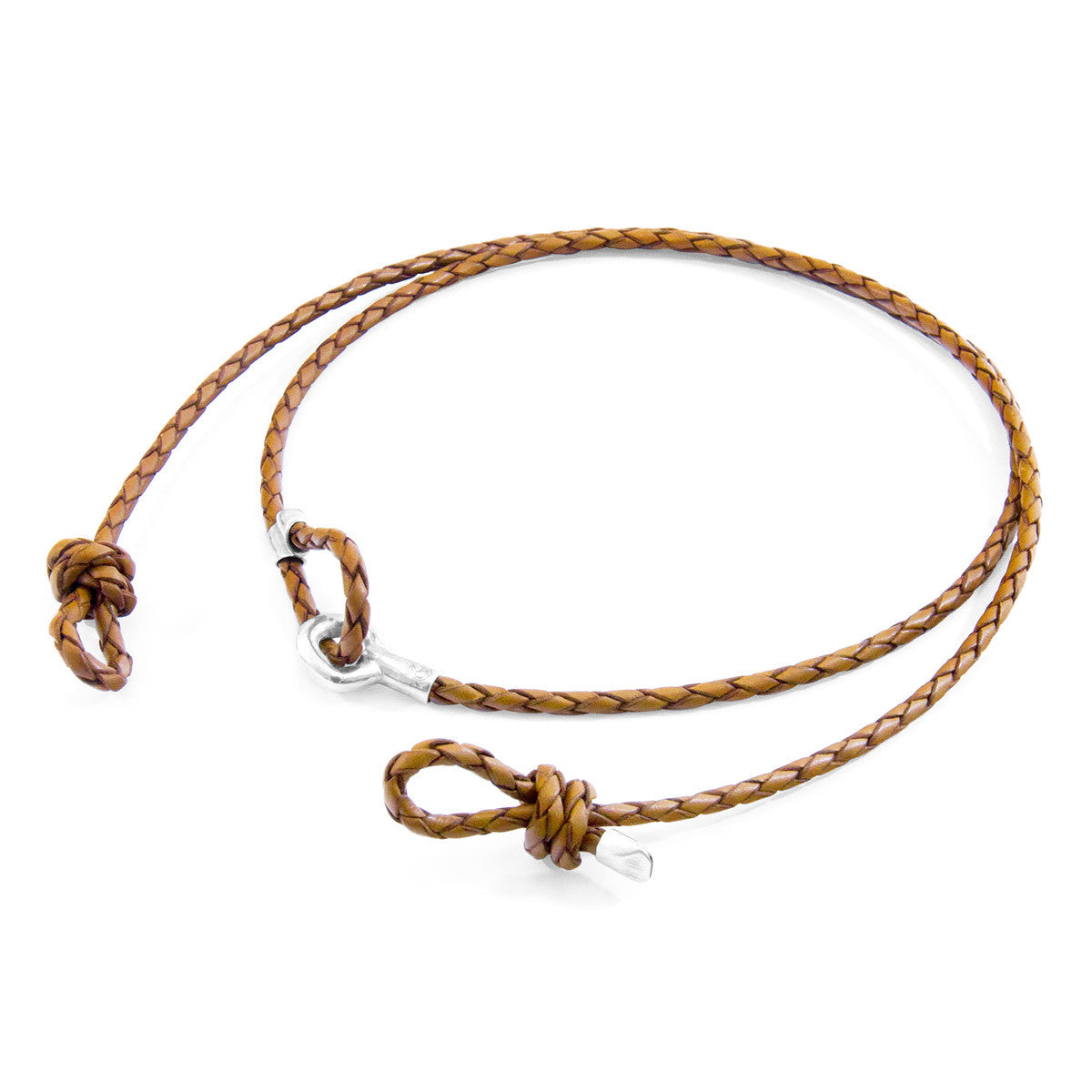 Anchor & Crew Light Brown Blake Silver and Braided Leather Eyewear Strap