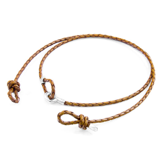 Anchor & Crew Light Brown Blake Silver and Braided Leather Eyewear Strap