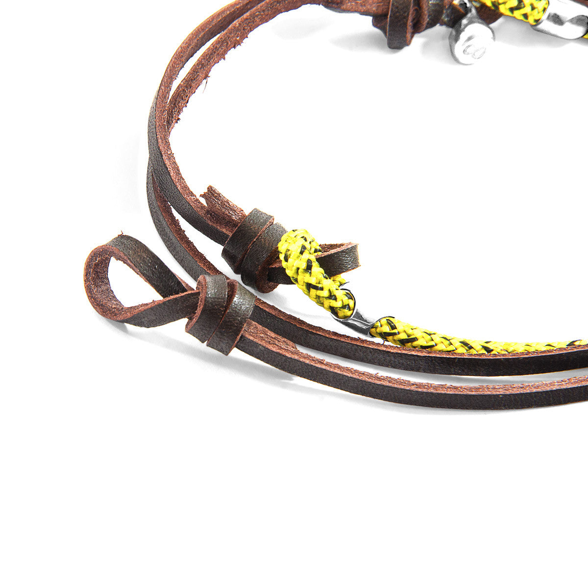 Anchor & Crew Yellow Noir Conway Silver and Rope Eyewear Strap w/ Dark Brown Leather