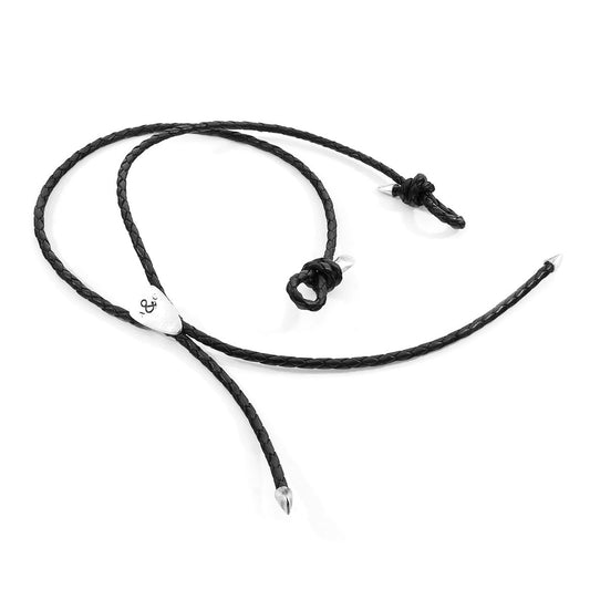 Anchor & Crew Coal Black Pembroke Silver and Braided Leather Eyewear Strap