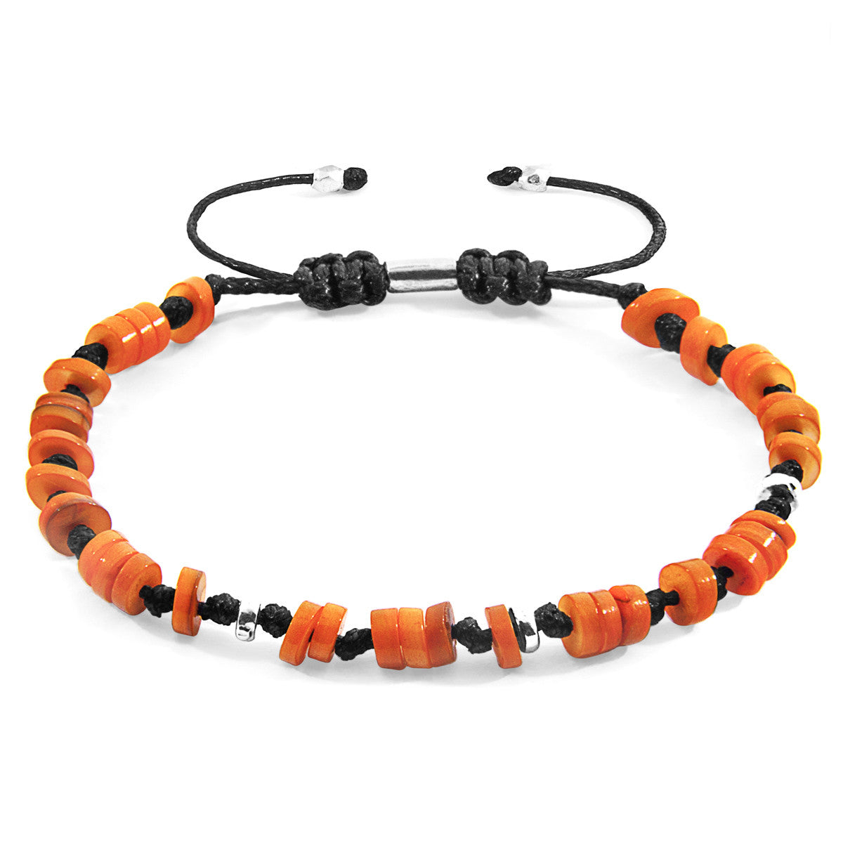 Anchor & Crew Orange Hailey Silver and Freshwater Shell SKINNY Macrame Bracelet