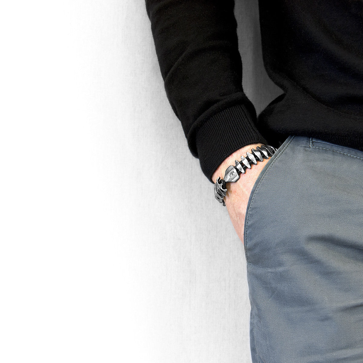 Anchor & Crew Delta Maxi Silver and Braided Leather Bracelet As Worn