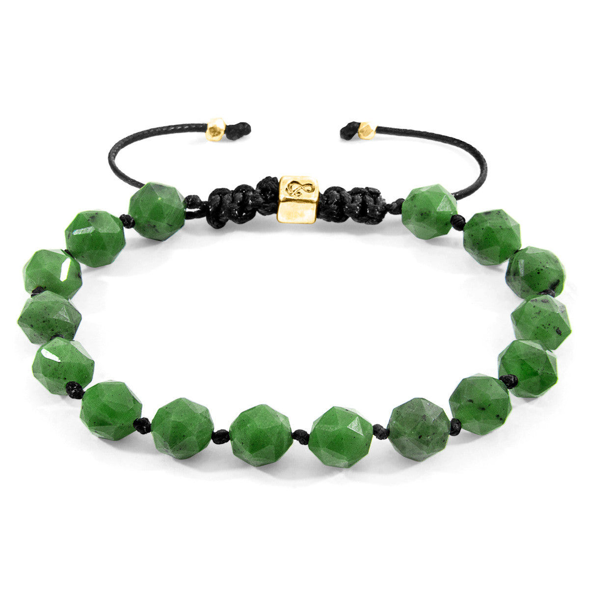 Anchor & Crew Green Jade Zebedee 9ct Yellow Gold and Stone Beaded Macrame Bracelet