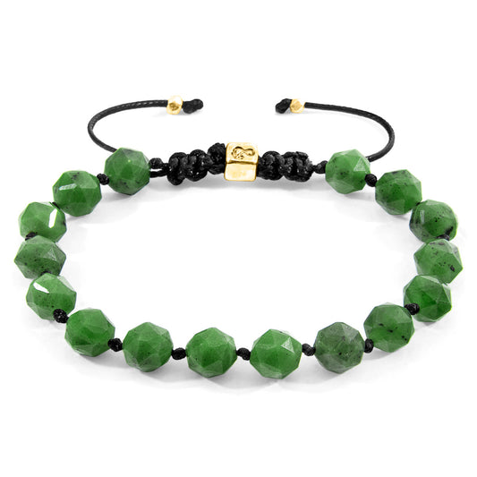 Anchor & Crew Green Jade Zebedee 9ct Yellow Gold and Stone Beaded Macrame Bracelet