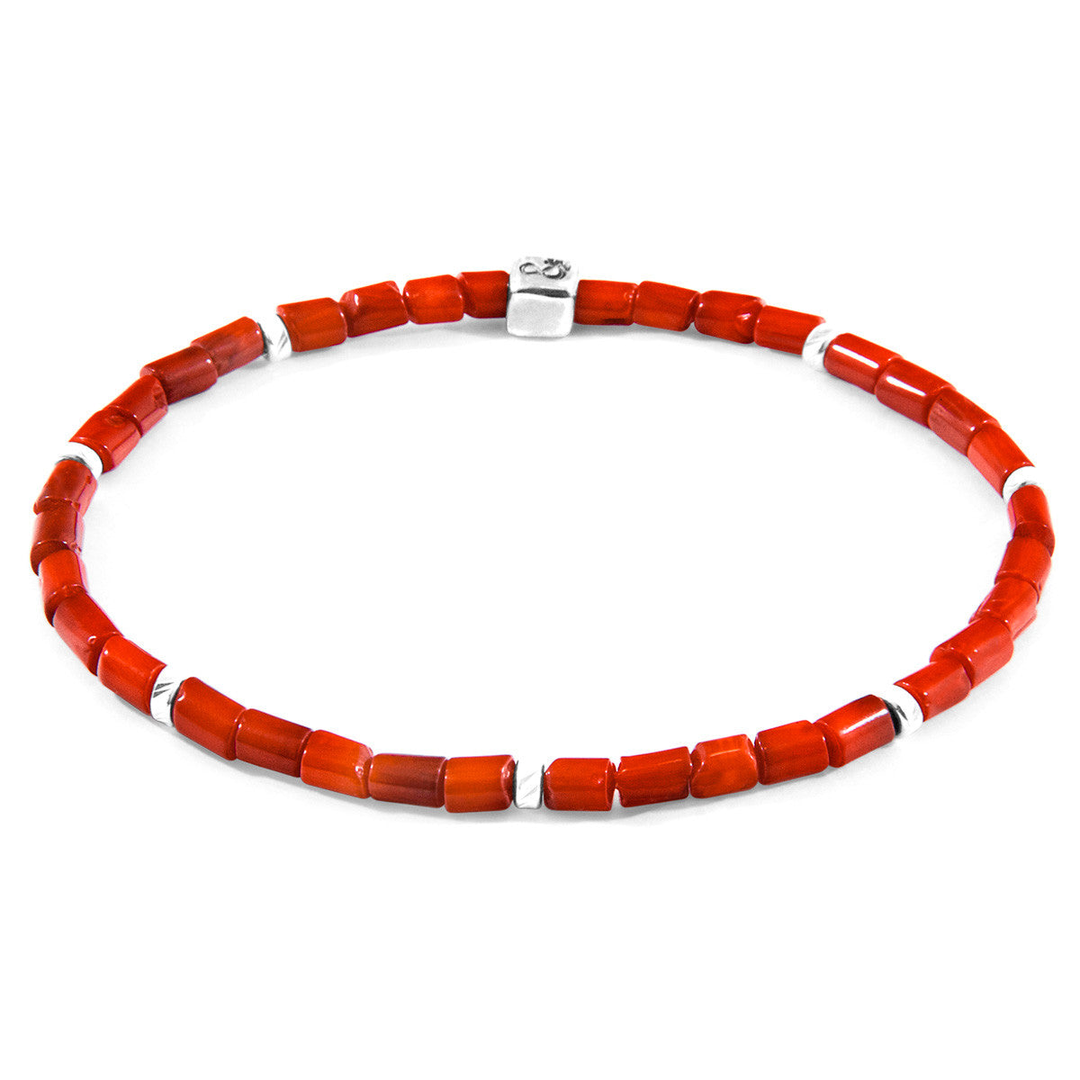 Anchor & Crew Red Bamboo Coral (Imitation) Tekapo Silver and Stone Bracelet