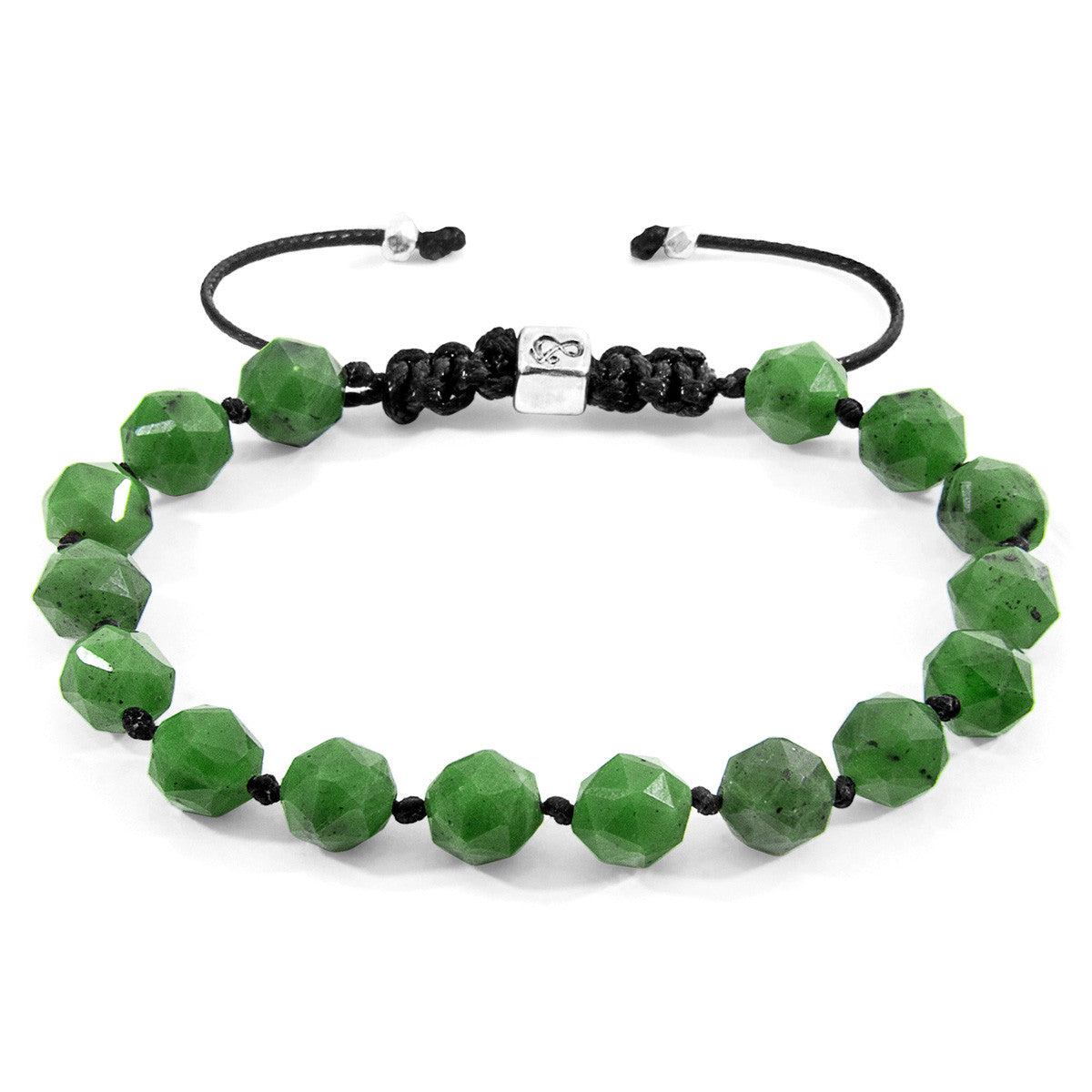Anchor & Crew Green Jade Zebedee Silver and Stone Beaded Macrame Bracelet 