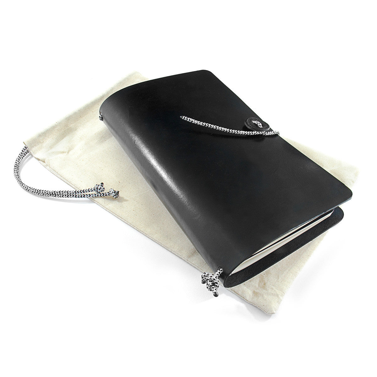Anchor & Crew Black Medium Travellers Leather and White Noir Rope Journal