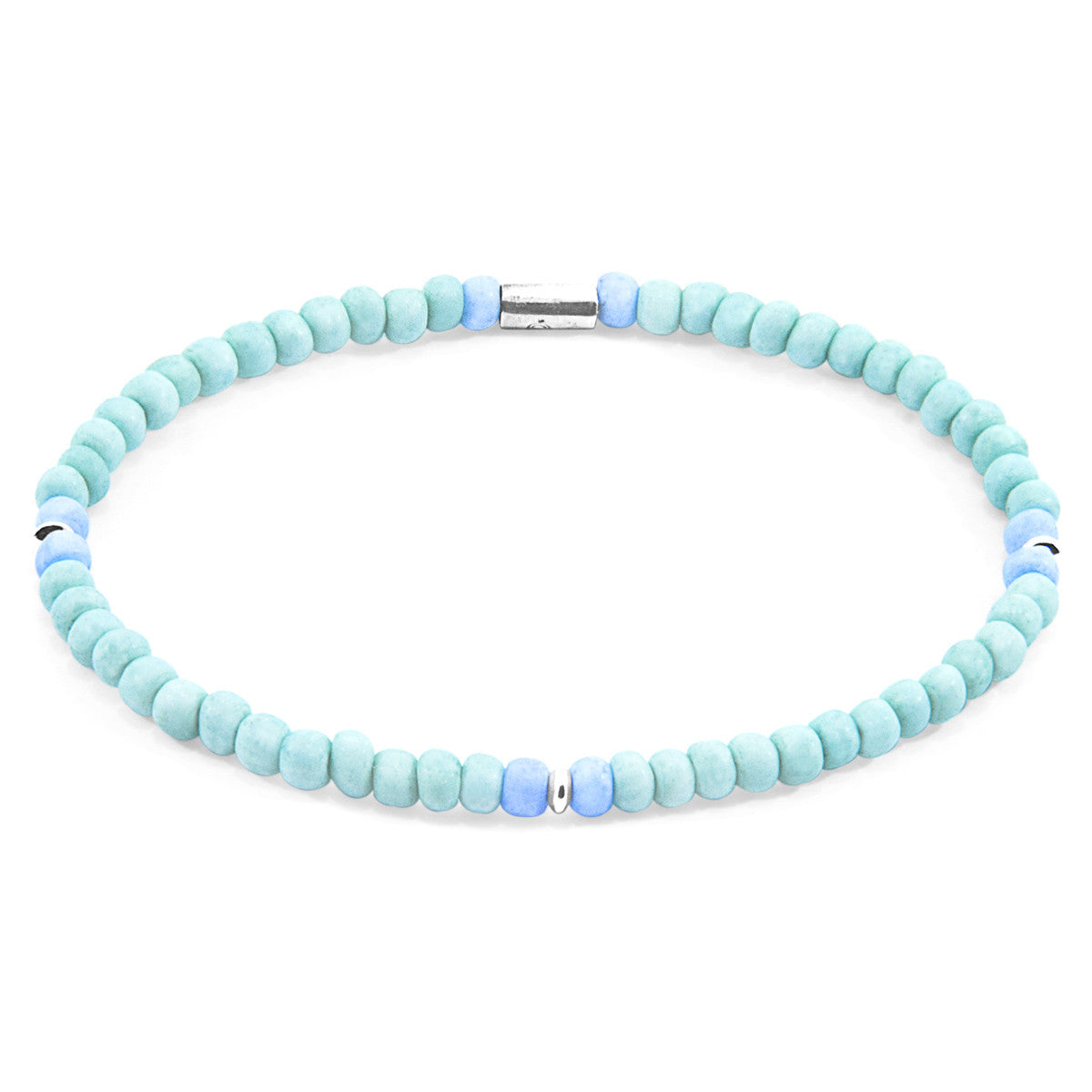 Anchor & Crew Pastel Green - Blue Evelyn Silver and Glass SKINNY Bracelet 