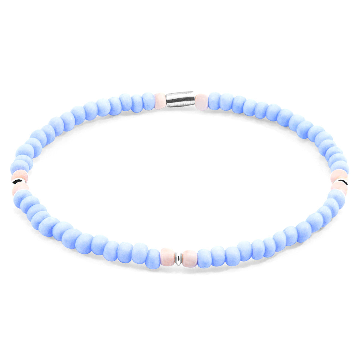 Anchor & Crew Pastel Blue - Pink Evelyn Silver and Glass SKINNY Bracelet