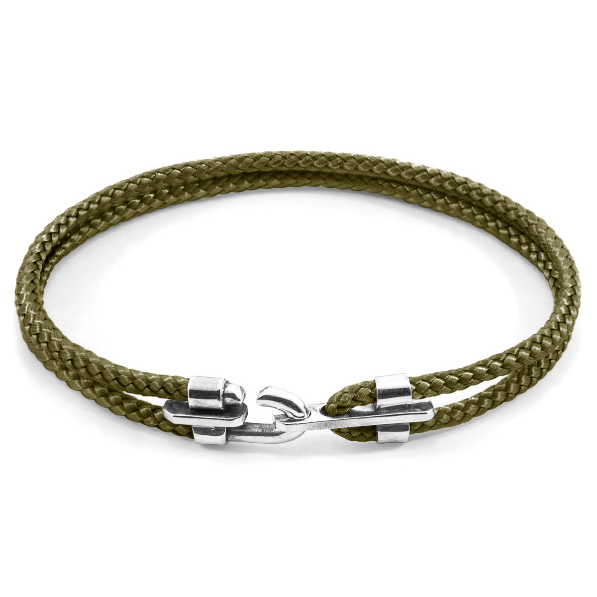 Anchor & Crew Khaki Green Canterbury Silver and Rope Bracelet