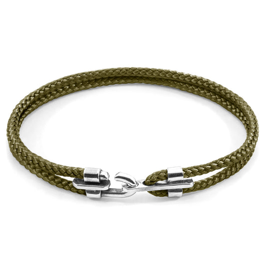 Anchor & Crew Khaki Green Canterbury Silver and Rope Bracelet