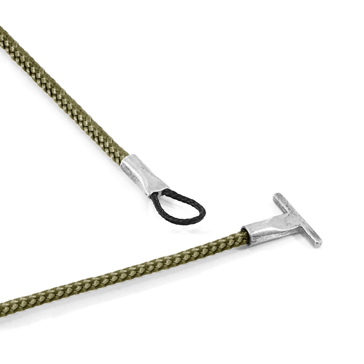 Anchor & Crew Khaki Green Cambridge Silver and Rope Bracelet