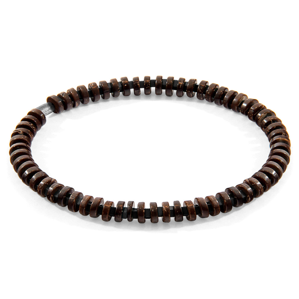 Anchor & Crew Black Agate and Brown Coconut Shell Adam Silver and Stone SKINNY Bracelet