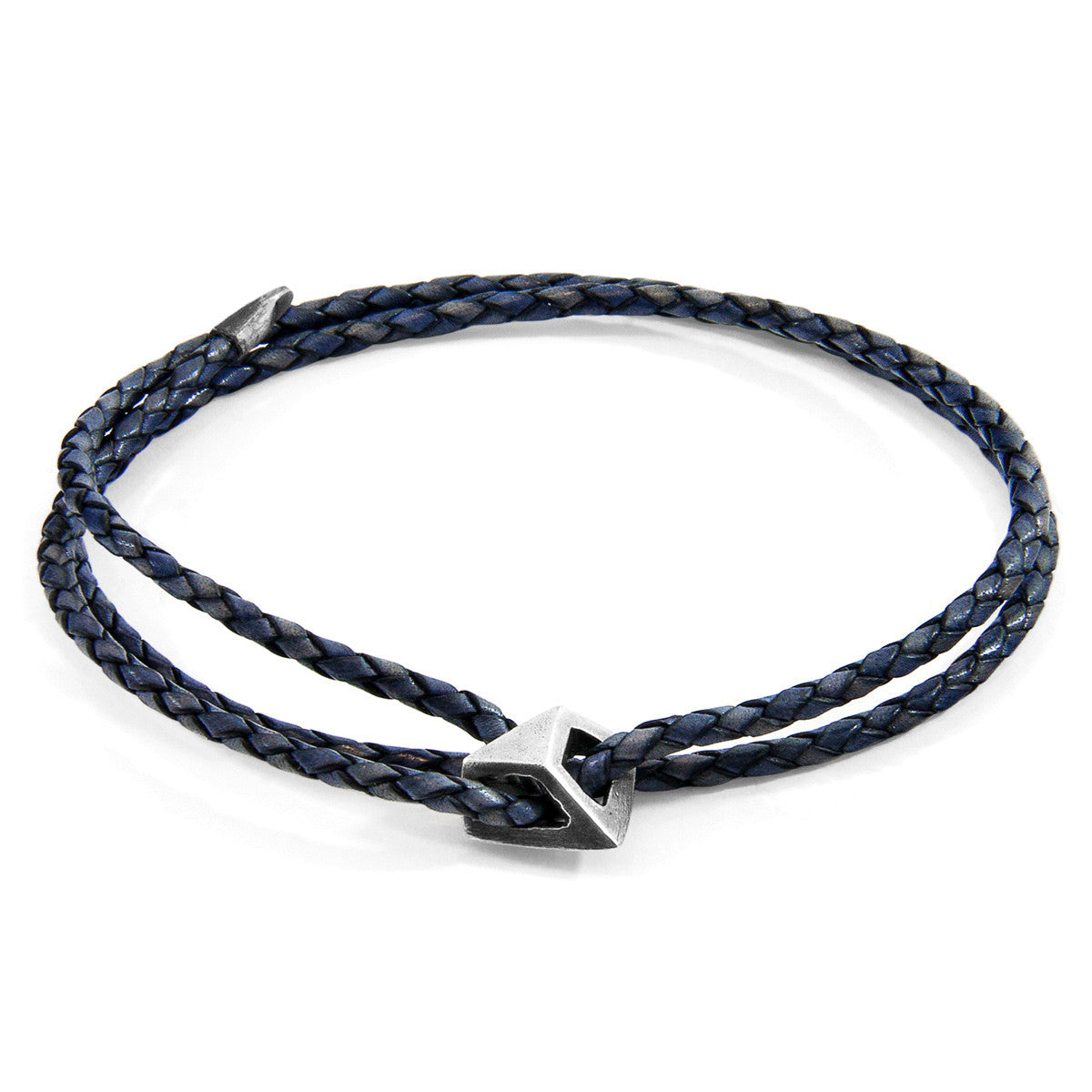 Anchor & Crew Indigo Blue Arthur Silver and Braided Leather SKINNY Bracelet