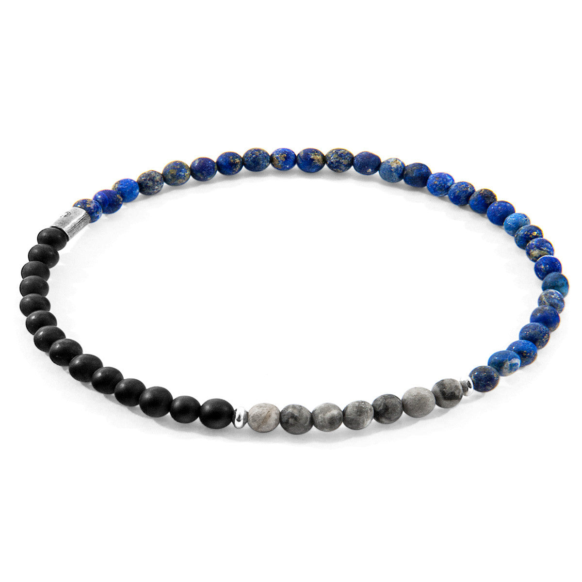 Anchor & Crew Grey Blue Sodalite, Black Onyx and Grey Jasper Joshua Silver and Stone SKINNY Bracelet