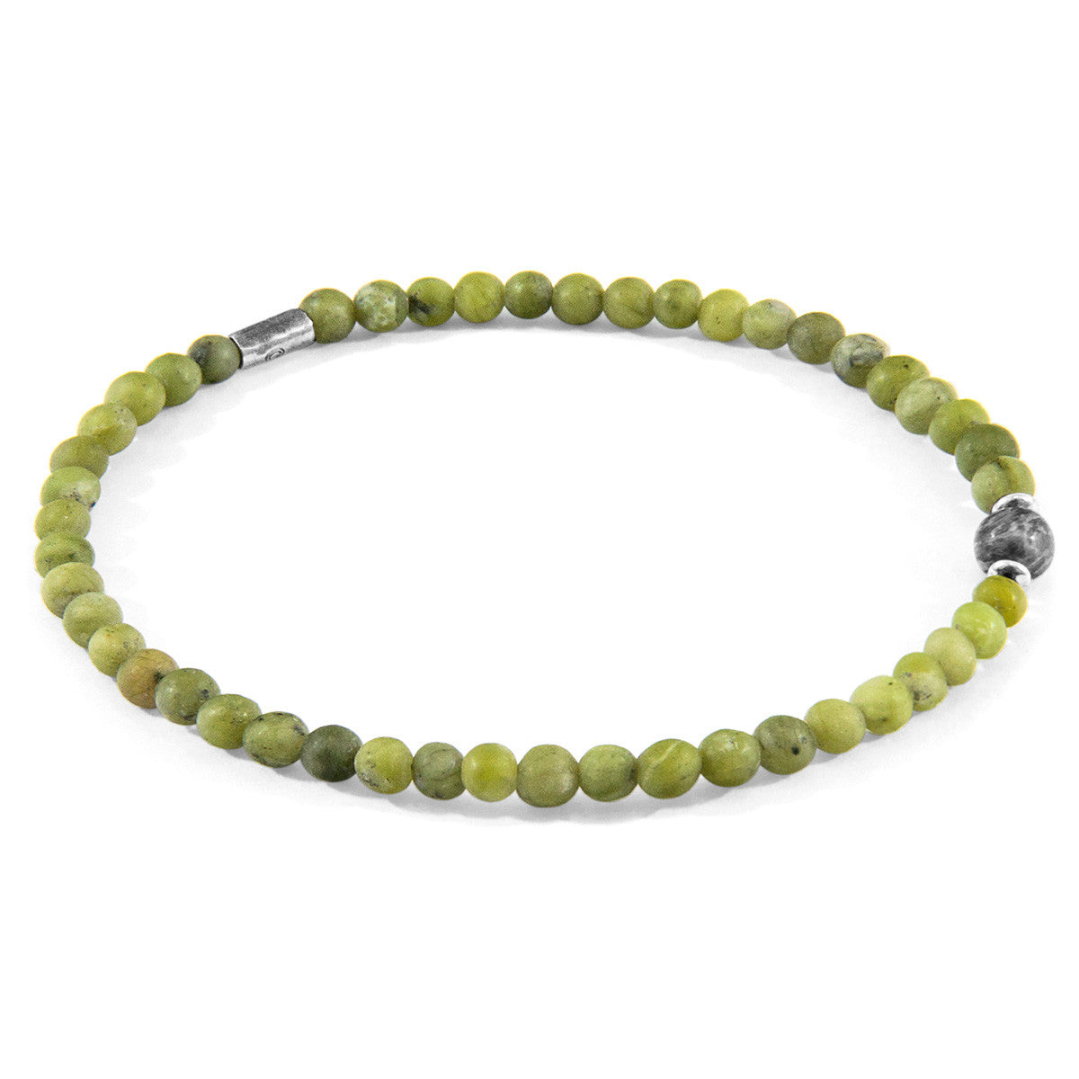 Anchor & Crew Green Jade and Grey Jasper Walter Silver and Stone SKINNY Bracelet