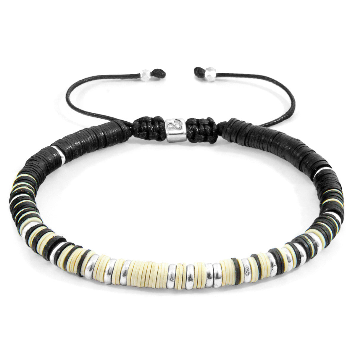 Anchor & Crew Off-White Kariba Silver and Vinyl Disc Macrame Bracelet
