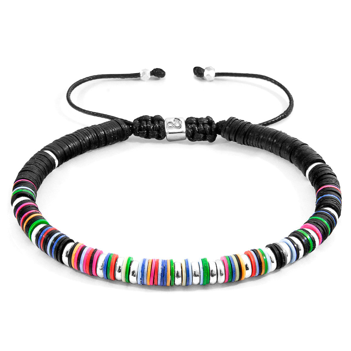 Anchor & Crew Multicoloured Kariba Silver and Vinyl Disc Macrame Bracelet 