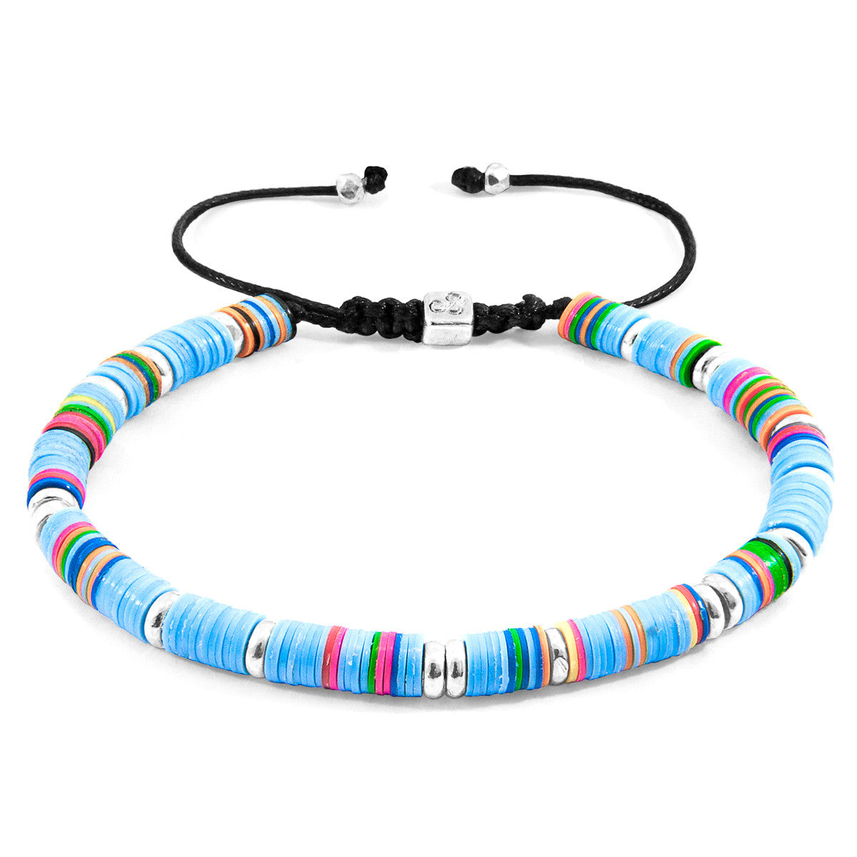 Anchor & Crew Turquoise Blue Kivu Silver and Vinyl Disc Macrame Bracelet