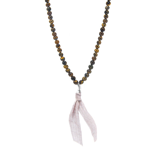 Anchor & Crew Brown Tigers Eye Luke Silver, Stone and Cotton Voile SKINNY Necklace x Wrap Bracelet