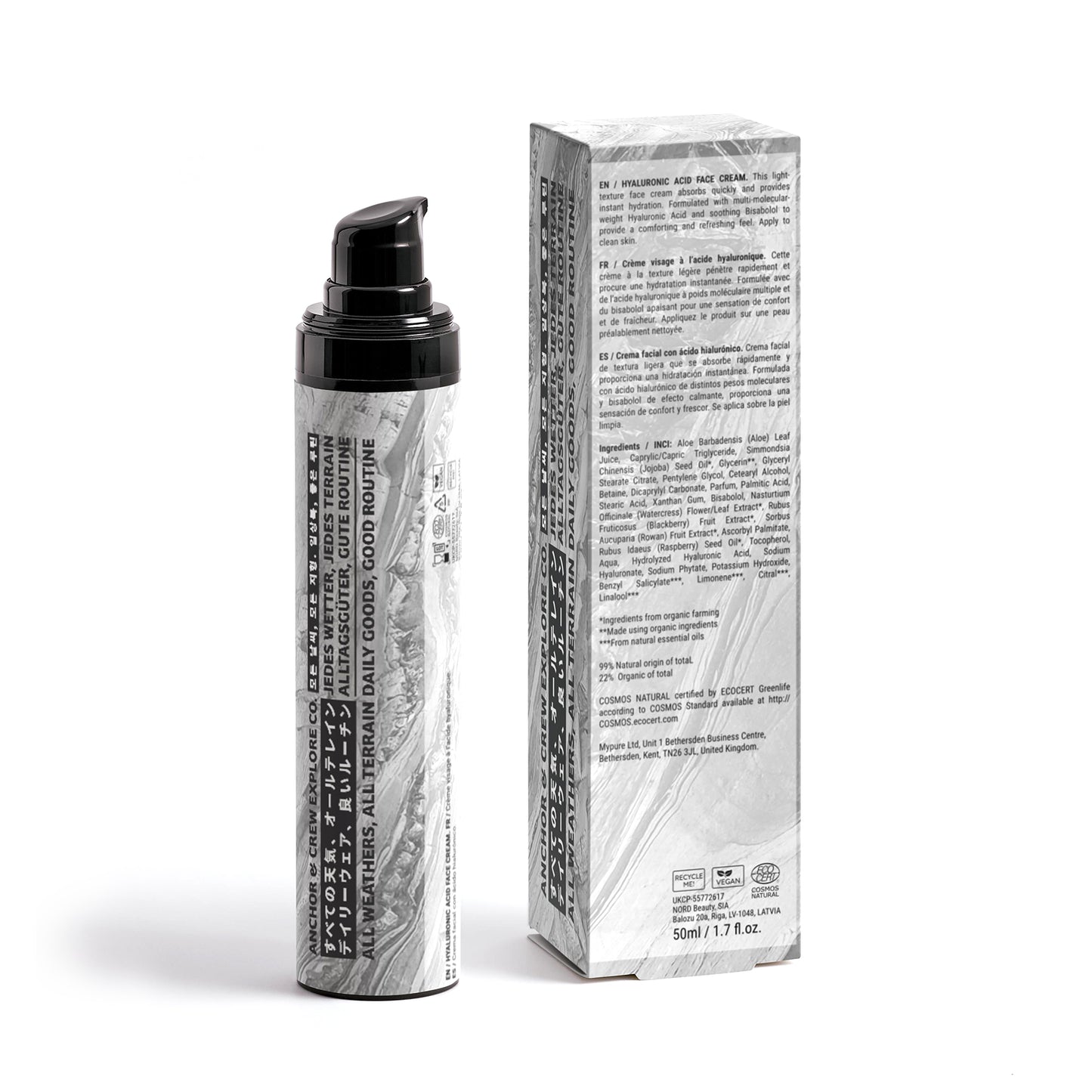 Moisturising Mens Natural Hyaluronic Acid Face Cream (50ml)