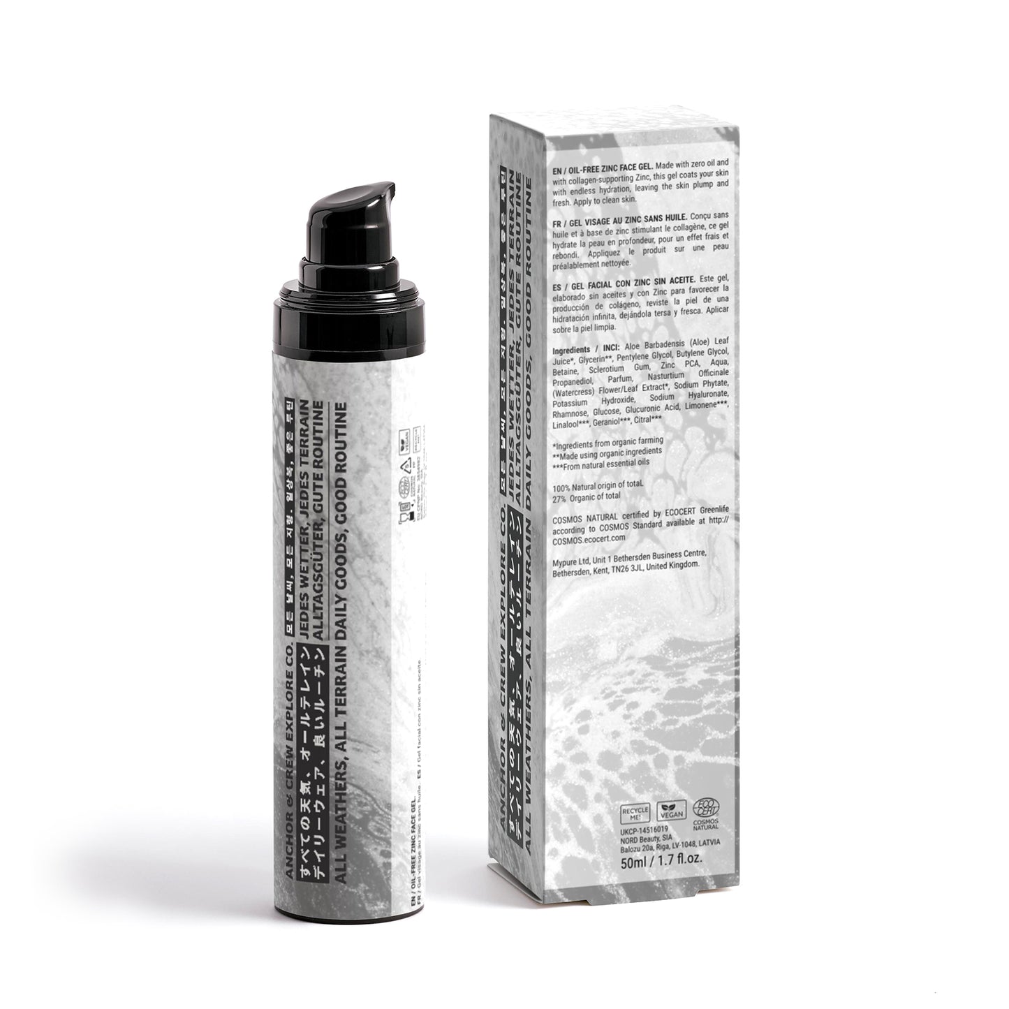 Moisturising Mens Natural Oil-Free Zinc Face Gel (50ml)