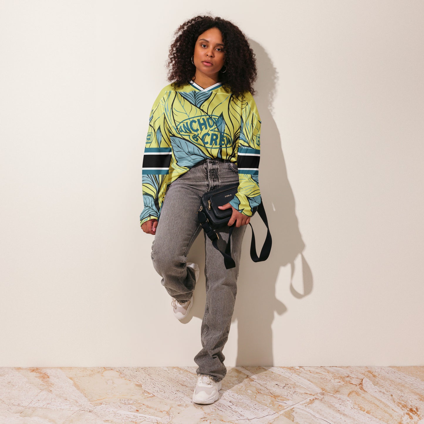 Exotic Leaves Pattern Recycled Fabric Hockey Jersey (#83)