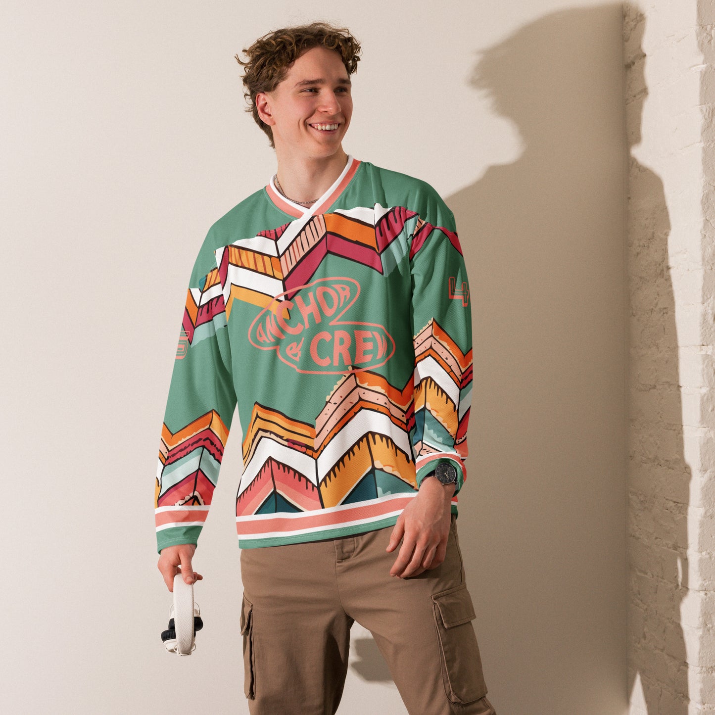 Vibrant Motif Pattern Recycled Fabric Hockey Jersey (#45)