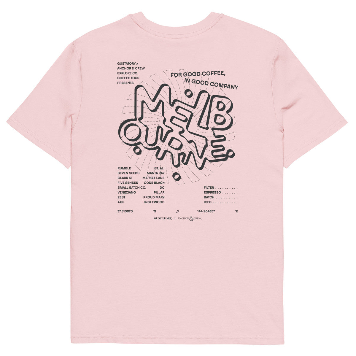 ANCHOR & CREW x GUSTATORY Melbourne Coffee Scene Organic Cotton Embroidered T-Shirt 