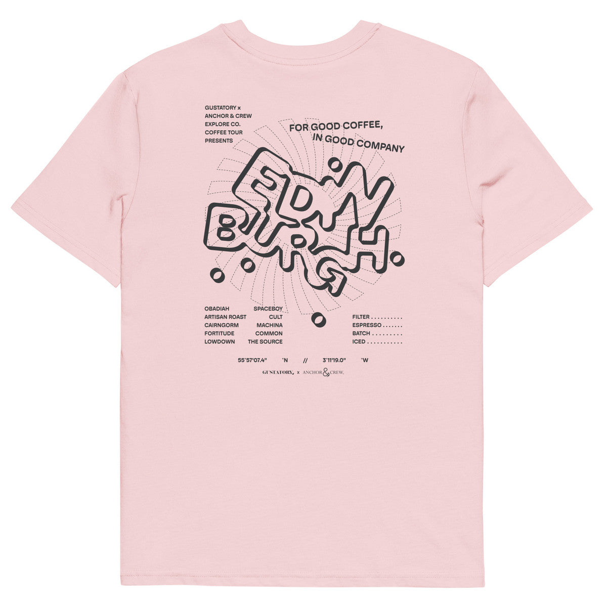 ANCHOR & CREW x GUSTATORY Edinburgh Coffee Scene Organic Cotton Embroidered T-Shirt