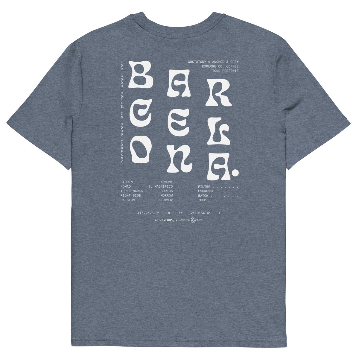 ANCHOR & CREW x GUSTATORY Barcelona Coffee Scene Organic Cotton Embroidered T-Shirt