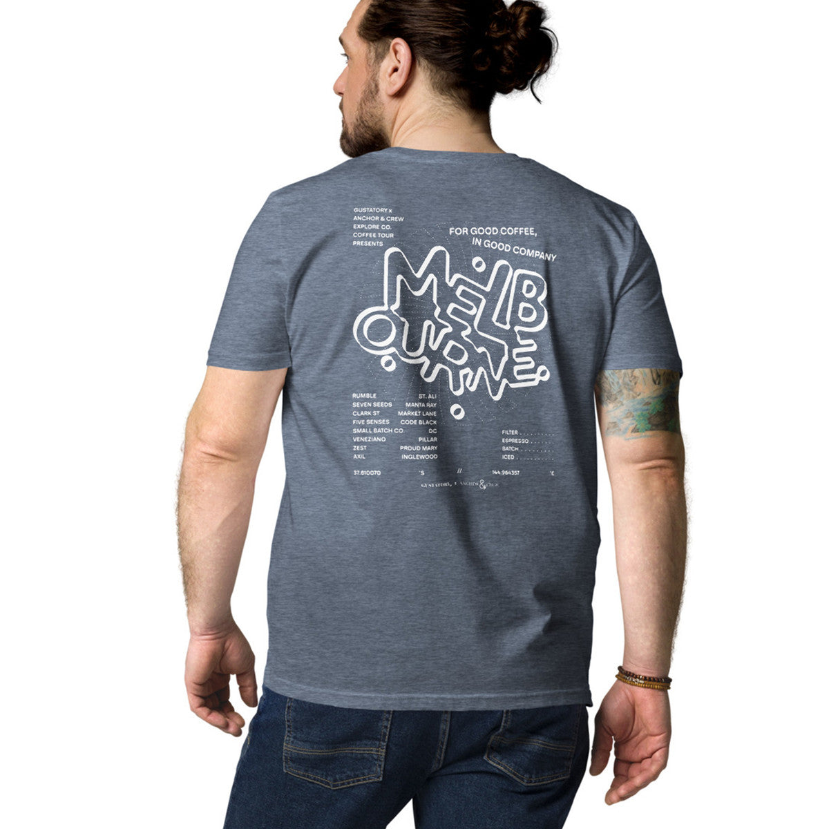 ANCHOR & CREW x GUSTATORY Melbourne Coffee Scene Organic Cotton Embroidered T-Shirt 