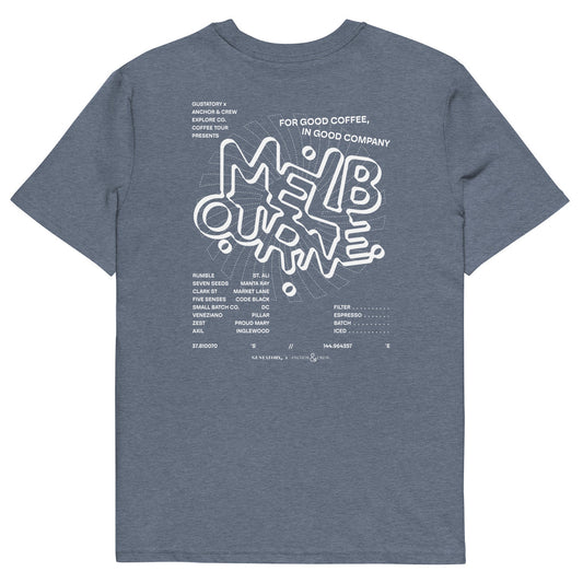 ANCHOR & CREW x GUSTATORY Melbourne Coffee Scene Organic Cotton Embroidered T-Shirt 