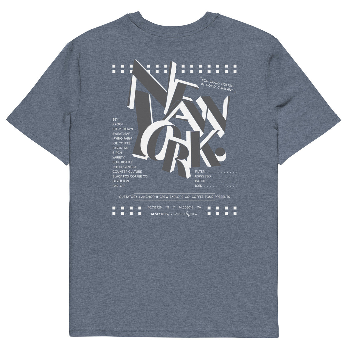 ANCHOR & CREW x GUSTATORY New York Coffee Scene Organic Cotton Embroidered T-Shirt 