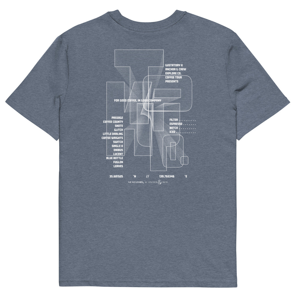 ANCHOR & CREW x GUSTATORY Tokyo Coffee Scene Organic Cotton Embroidered T-Shirt