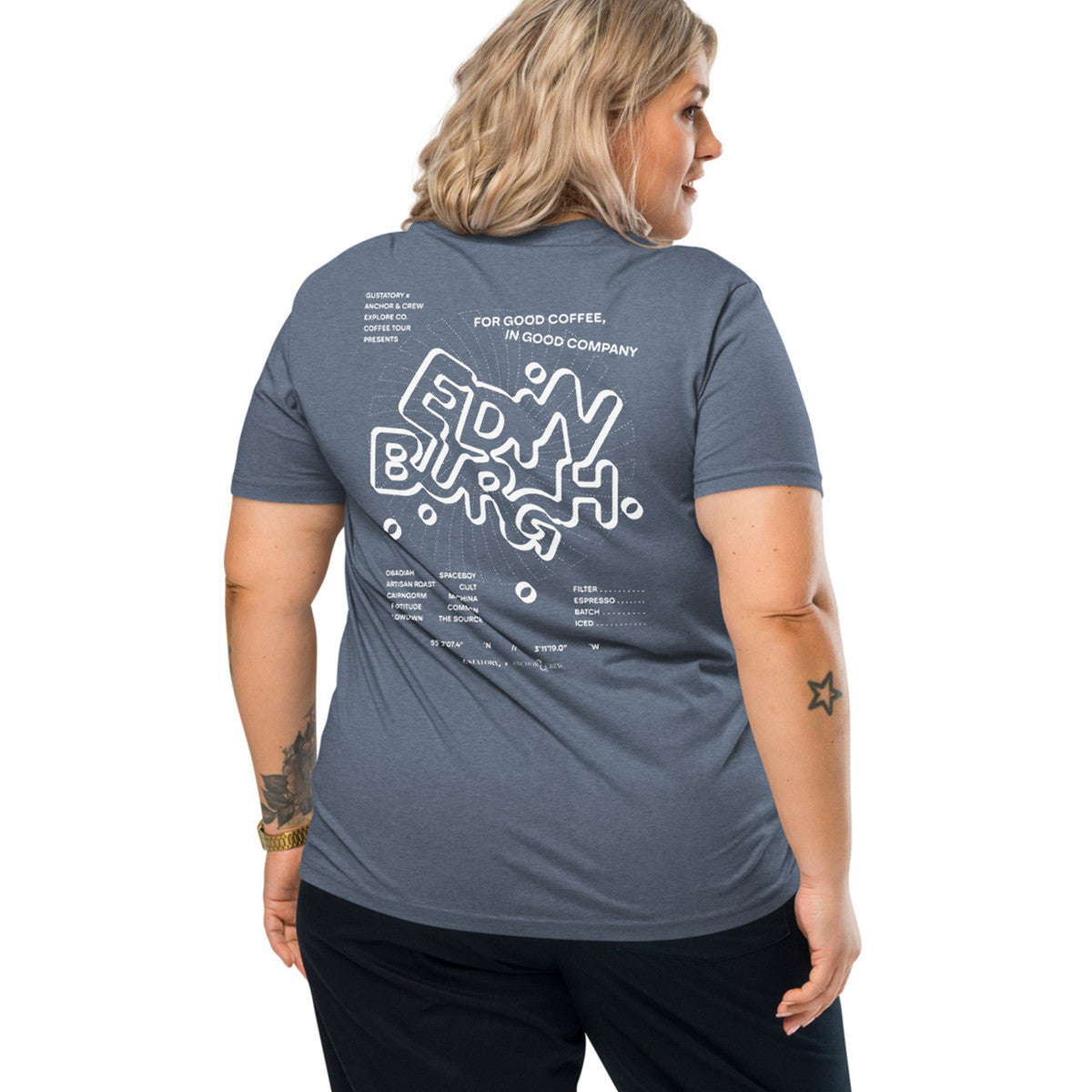 ANCHOR & CREW x GUSTATORY Edinburgh Coffee Scene Organic Cotton Embroidered T-Shirt