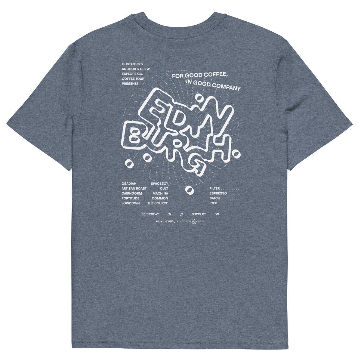 ANCHOR & CREW x GUSTATORY Edinburgh Coffee Scene Organic Cotton Embroidered T-Shirt