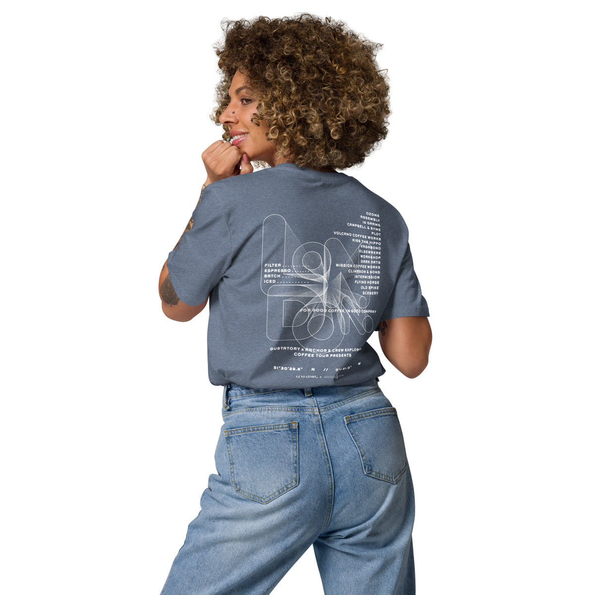 ANCHOR & CREW x GUSTATORY London Coffee Scene Organic Cotton Embroidered T-Shirt