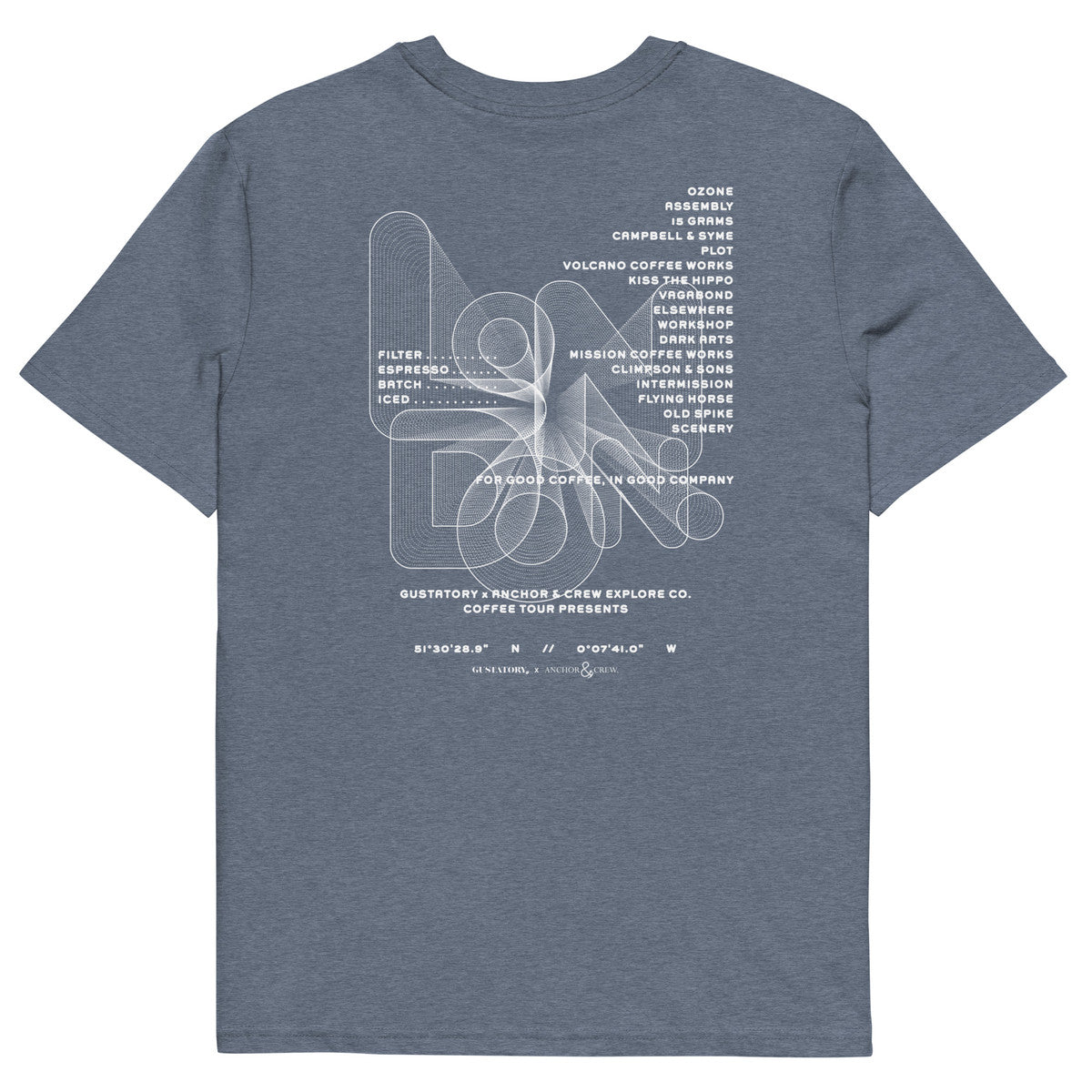 ANCHOR & CREW x GUSTATORY London Coffee Scene Organic Cotton Embroidered T-Shirt